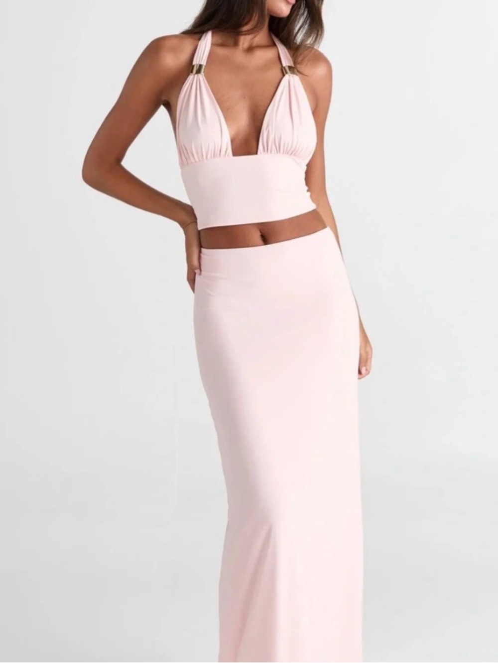 SASHA THERESE Elegant Pink Backless Top and Skirt Set Maxi Dress NWOT